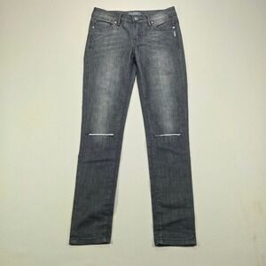 Silver Jeans Co Skinny Distressed Faded Black Knee Slit Denim Womens Size 27